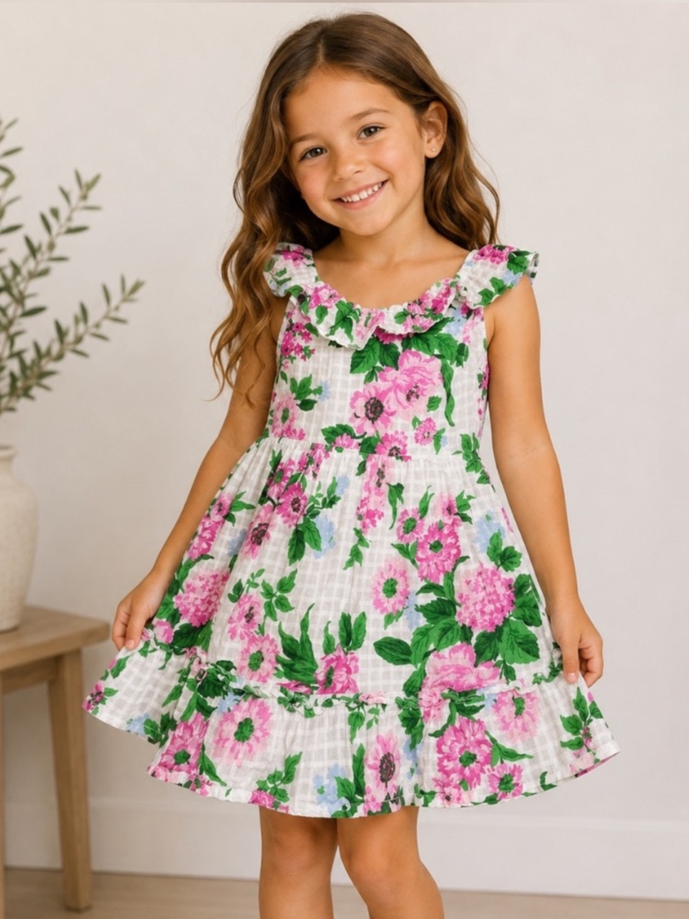 Janie and Jack White Dress with Pink Floral Print